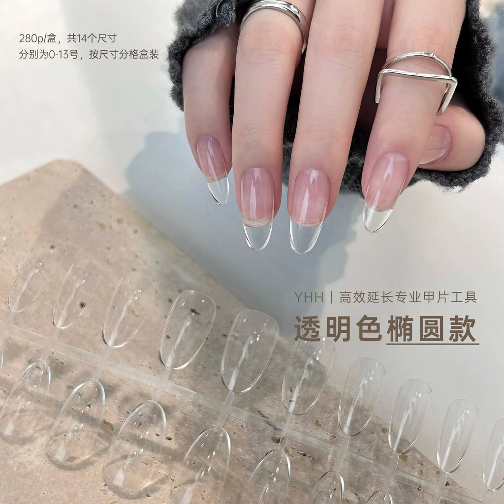 【YHH NAIL / 受注販売(納期未定:要問合せ)】YHH Yinghe Full-Coverage Nail Tips, Clear, 280 pieces/box, Rectangular, Slim T-Shape, Oval, Almond / YHH樱禾 全贴建构甲片透明色 280片/盒 直方瘦T椭圆杏仁