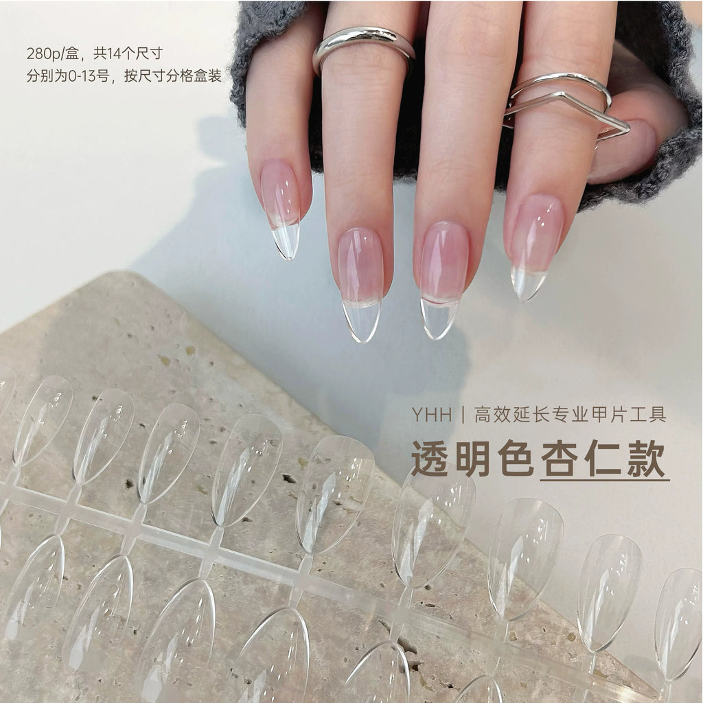 【YHH NAIL / 受注販売(納期未定:要問合せ)】YHH Yinghe Full-Coverage Nail Tips, Clear, 280 pieces/box, Rectangular, Slim T-Shape, Oval, Almond / YHH樱禾 全贴建构甲片透明色 280片/盒 直方瘦T椭圆杏仁