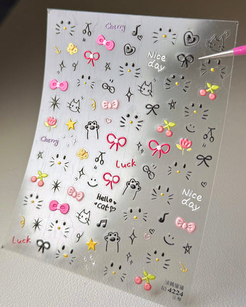 【AURA GLITTER / 受注販売(11月中旬前後納期)】Kitty Ribbon Nail Sticker