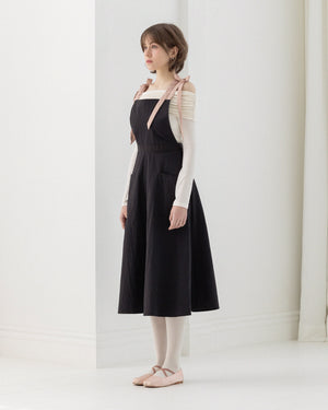 【K.BLANC / 受注販売(7月中旬前後納期)】ショルダーリボンエプロン SHOULDER RIBBON APRON [ブラック&ピンク]