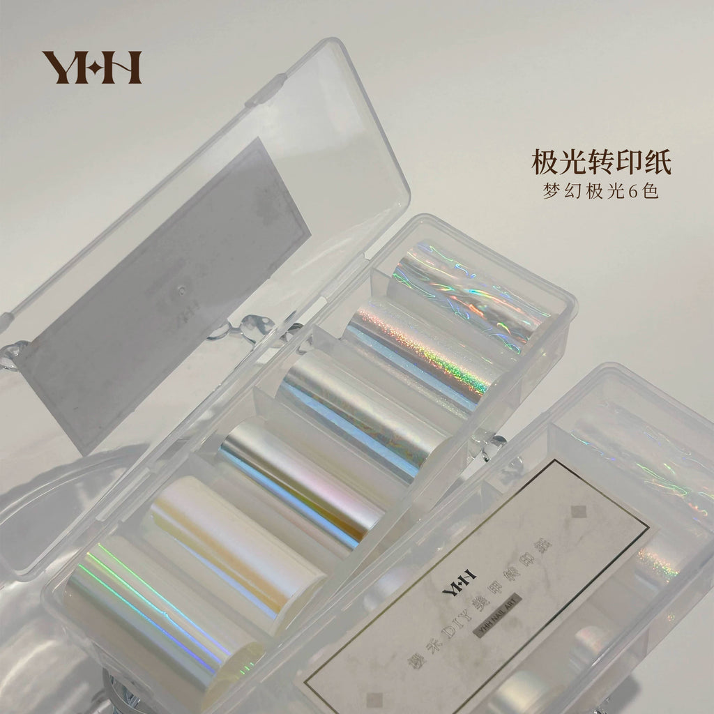 【YHH NAIL / 受注販売(納期未定:要問合せ)】YHH Yinghe Aurora Transfer Paper—Specialized Nail Art Transfer Paper, 6 Dreamy Colors per Box, 50 cm per design / YHH樱禾 极光转印纸 美甲专用转印纸梦幻6色/盒 每款50cm