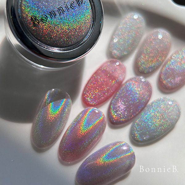 【BonnieB. / 受注販売(8月末前後納期)】Charrr Holographic Magnet & Mirror Powder 2 in 1 | Iridescent Holo Cat Eye & Mirror / 虹色ホログラム　マグネット&ミラーパウダー
