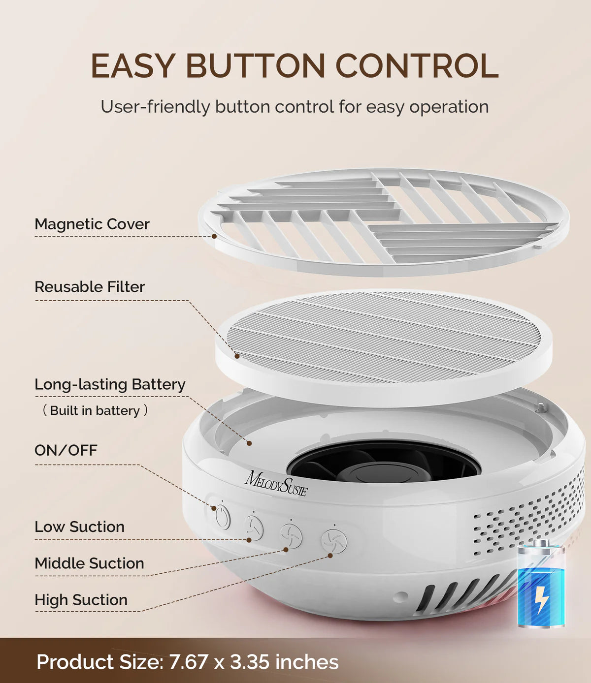 【Melody Susie / 受注販売(6月末前後納期)】SProR Cordless & Rechargeable Nail Dust Collector - White