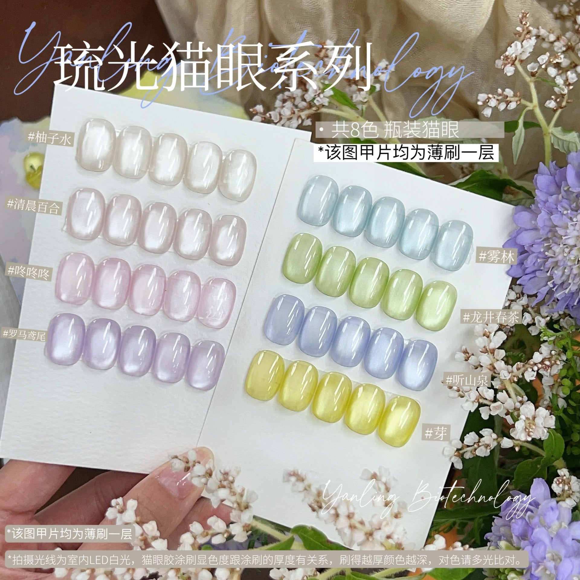 【Yanling / 受注販売(7月中旬前後納期)】Liu Guang Cat Eye Series — Roman Iris Translucent Base Cat Eye, Ultra-Fine Magnetic Powder Cat Eye Gel, Water-Glow Ice-Clear Cat Eye / 流光猫眼系列 / Glass Cat Eye