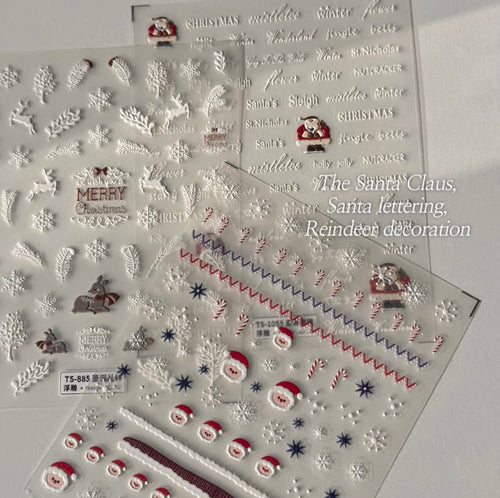 【AURA GLITTER / 受注販売(9月中旬前後納期)】3 types of Santa lettering reindeer nail stickers with winter Christmas patterns