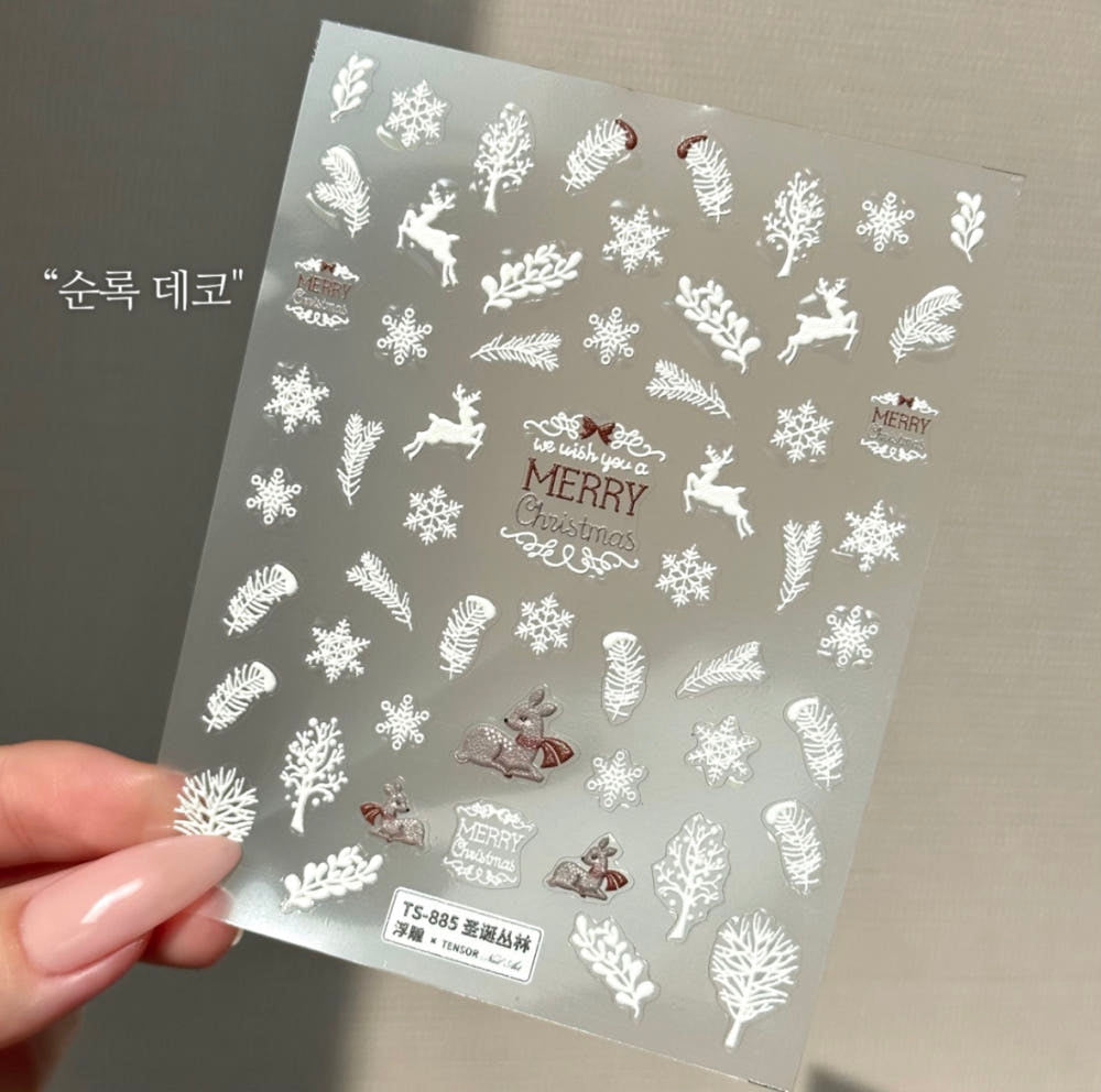 【AURA GLITTER】3 types of Santa lettering reindeer nail stickers with winter Christmas patterns