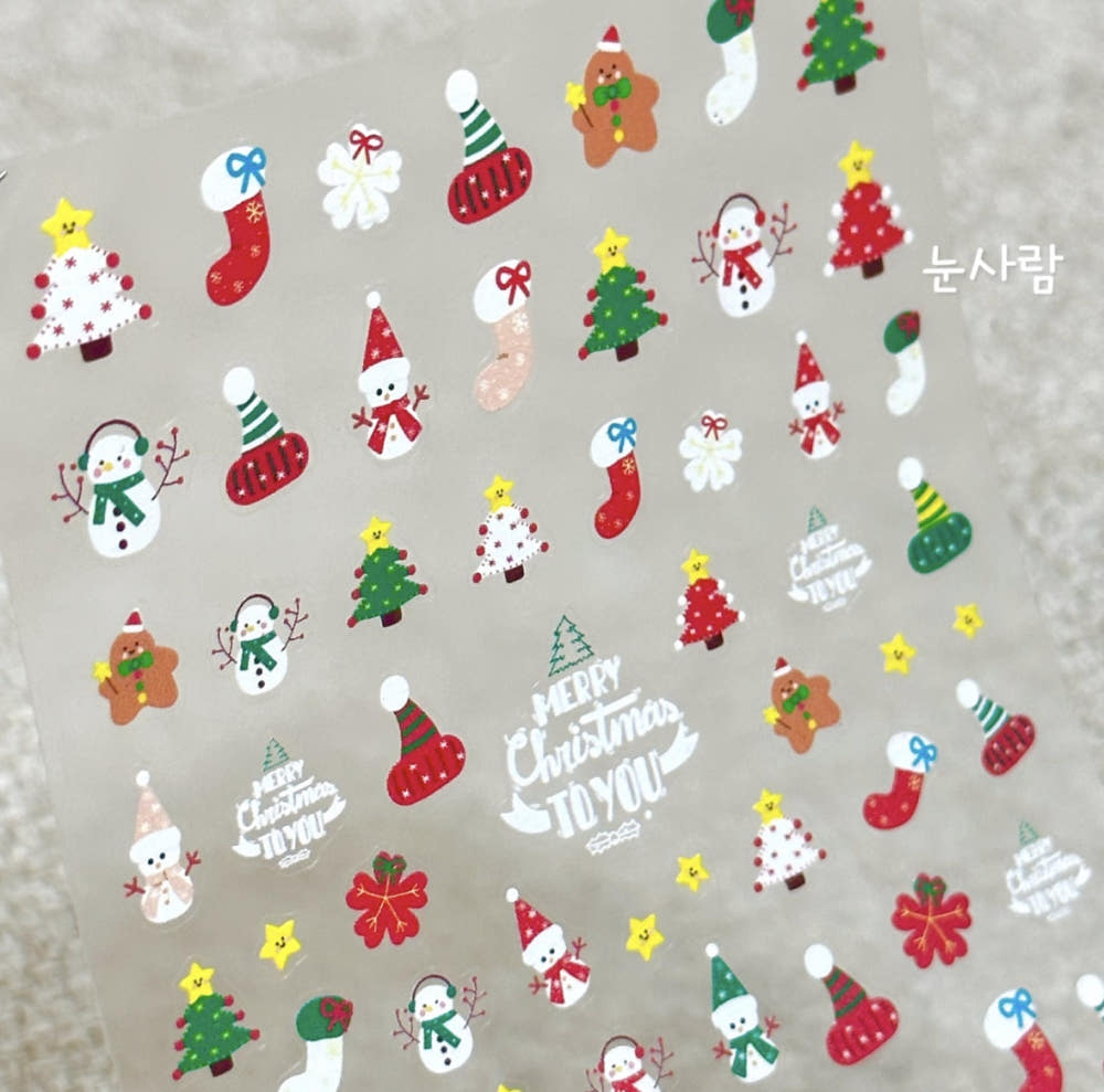 【AURA GLITTER】Snowman Nail Stickers Christmas Winter