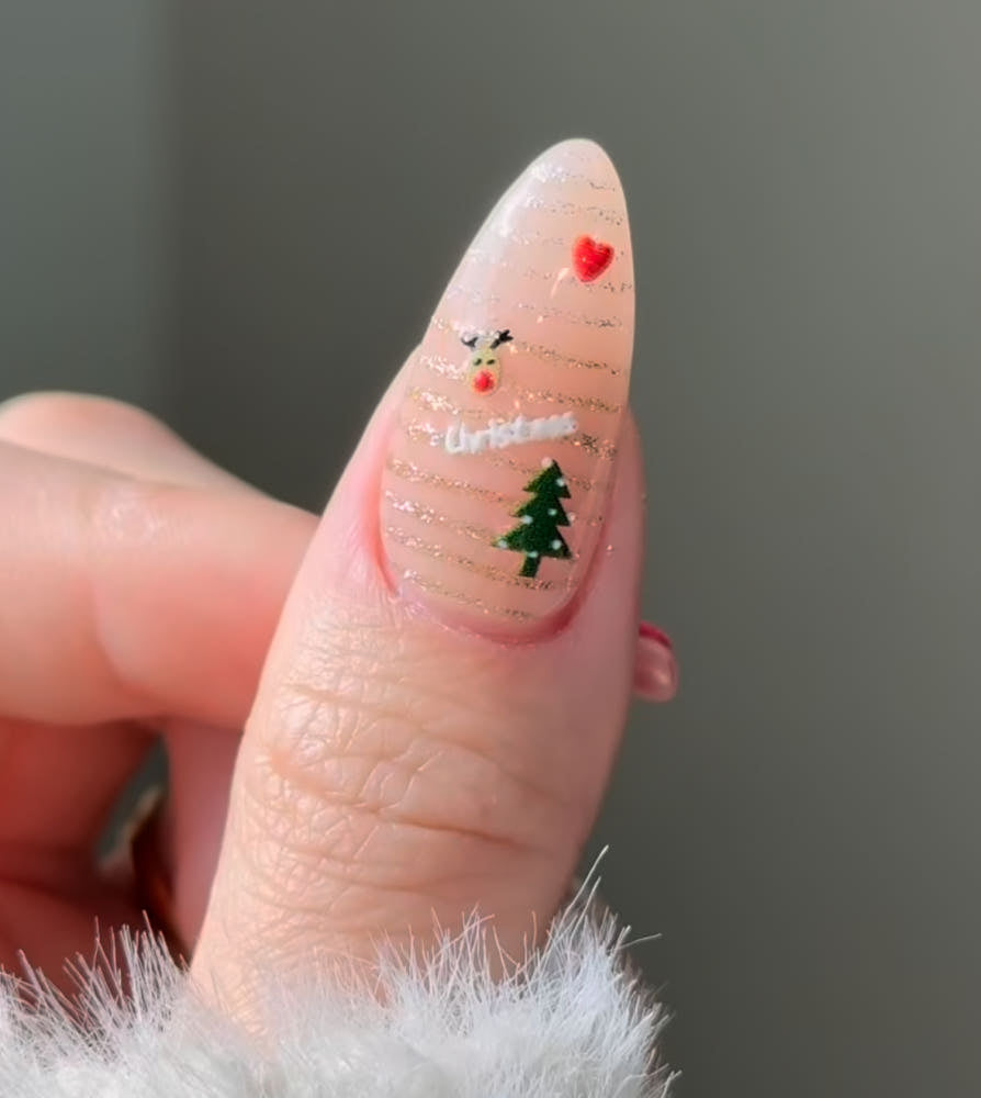 【AURA GLITTER】Rudolph Heart Nail Sticker Christmas Winter