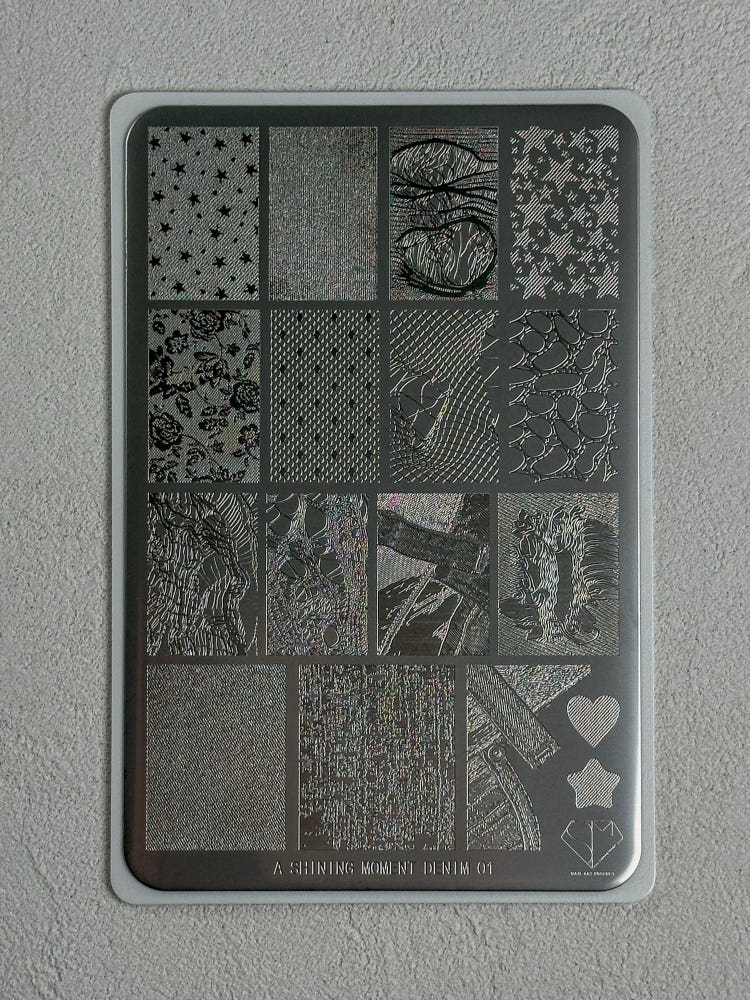 【A.Shining Moment】Shining Denim Plate 4-Piece Set / Plate Nails, Stamping Nails, Nail Art