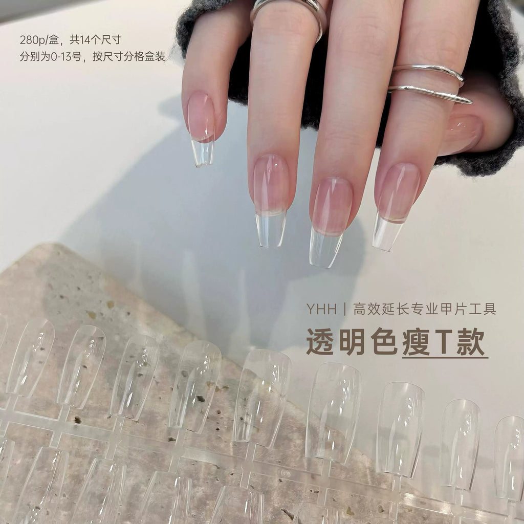【YHH NAIL / 受注販売(納期未定:要問合せ)】YHH Yinghe Full-Coverage Nail Tips, Clear, 280 pieces/box, Rectangular, Slim T-Shape, Oval, Almond / YHH樱禾 全贴建构甲片透明色 280片/盒 直方瘦T椭圆杏仁
